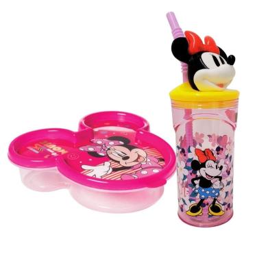 Imagem de Kit Copo 3D Com Canudo 360ml e Pote Com Tampa Rosto Minnie Mouse Disney