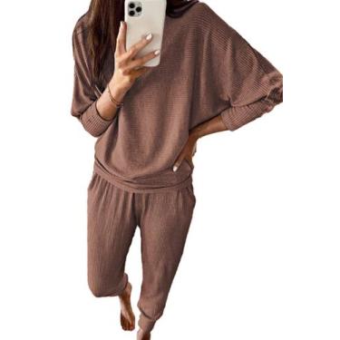 Imagem de Conjunto de Moletom PRETTYGARDEN Feminino 2 Peças Canelado Café XL