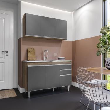 Imagem de Kit de Cozinha Melissa com Pia e Cuba GhelPlus 120cm 6 Portas 2 Gavetas Freijó Grafite Maderatto Móveis