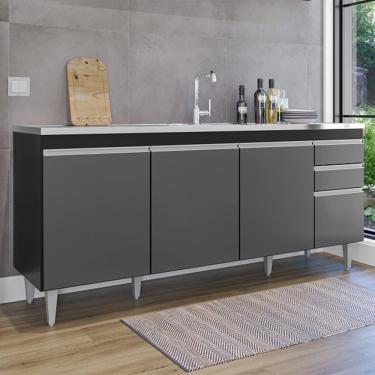 Imagem de Balcão de Pia Ágatha 180cm 4 Portas 2 Gavetas Preto Grafite Maderatto Móveis