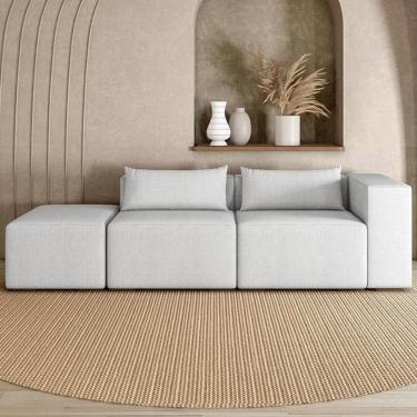 Imagem de Sofá 4 Lugares 323cm com Puff Esquerdo Fay Linho Gelo Z55 - Mpozenato