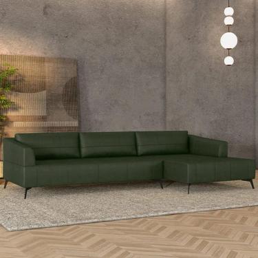 Imagem de Sofá 4 Lugares 286cm com Chaise Direito Eko Couro Verde Z55 - Mpozenato