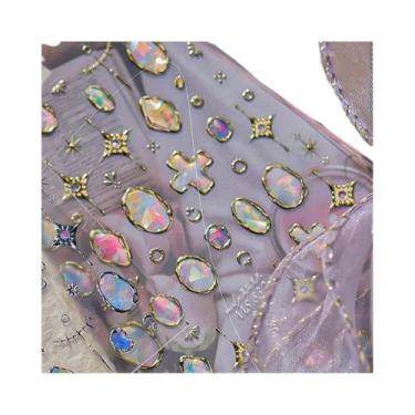 Imagem de Adesivo De Unha 5D Floral Preto E Branco Com Pétalas Douradas Transpar