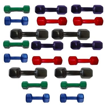 Imagem de Kit Halter Sextavado Emborrachado De 1 A 10Kg + Suporte Polimet 11 Pares-Unissex