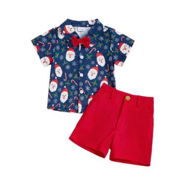 Imagem de Conjunto De Natal Para Menino Pequeno: Camisa Vermelha Com Gola Lapela