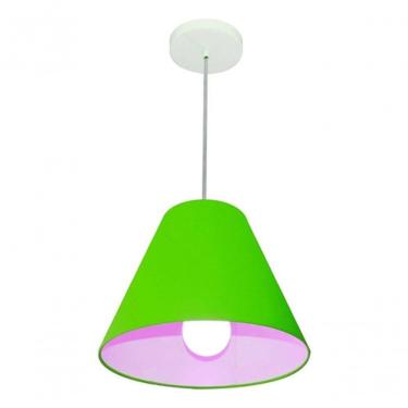 Imagem de Lustre Pendente Md-4028 com Cúpula em Tecido Cone Bivolt Fio Ajustável verde-limão Viva...
