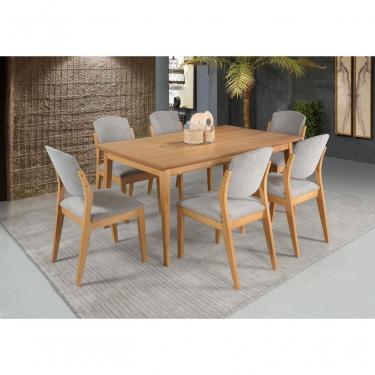 Imagem de Conjunto de Jantar California 6 Lugares Tampo em MDF com Cadeiras Estofadas Veludo Amêndoa 160x90cm