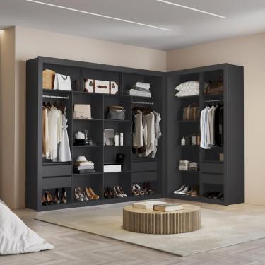 Imagem de Closet Modulado Duplo 6 Gavetas Preto Mdf Amoudi Móveis Preto Tx