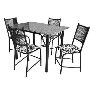 Imagem de Conjunto de Jantar Noruega 4 Lugares Tampo em Granito com Cadeiras Estofadas Preto 110CM X 75CM X 78CM