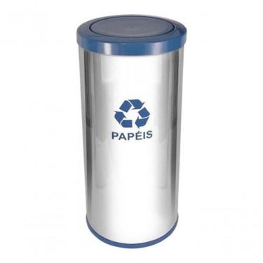 Imagem de Lixeira em Aço Inox com Tampa Meia Esfera Plástica 50 Litros 50L Abertura Basculante com Bandeja Inox Higipack