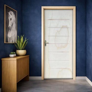 Imagem de Kit Porta de Madeira Completa Cristal Amescla Sarrafeada 215cm X 95cm Uniportas Natural