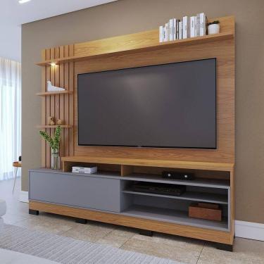 Imagem de Estante Home para TV Maceió 65" 200CM MDP com LED freijó-cinza