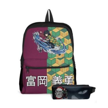 Imagem de Kit Mochila com Bolso e Estojo Escolar Demon Slayer Menina e Menino  -