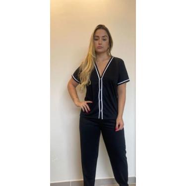 Imagem de Pijama Americano Feminino de Frio Manga curta e Calça com botões - PIJ