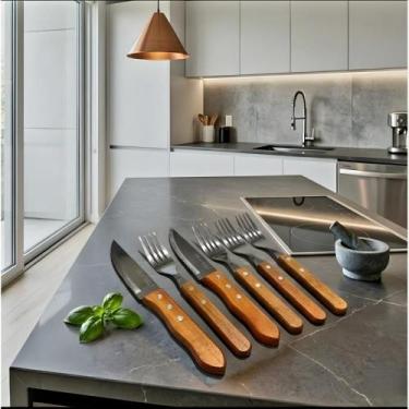 Imagem de Conjunto de Talheres Jumbo para Churrasco 6 Peças Aço Inox e Cabo de M
