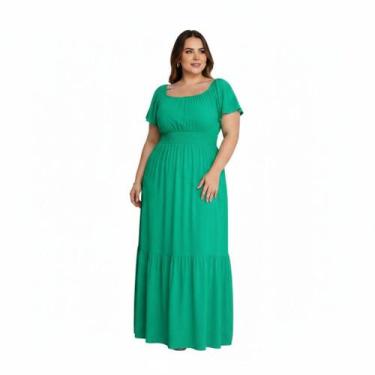 Imagem de Vestido cigana plus size longo manga curta viscolinho - SP STORE, Verd