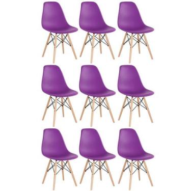 Imagem de Laraz, Kit 9 cadeiras Charles Eames Eiffel DSW com pés de madeira clar