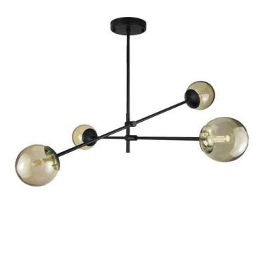 Imagem de Lustre Lirio Com 4 Globos Esfera De Vidro Ambar - Preto - Trybo Design