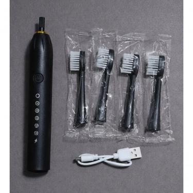 Imagem de Escova de Dente Elétrica Recarregável com 4 Refis Limpeza Profunda Preto com 6 Modos de Uso