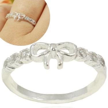 Imagem de Anel Feminino Prata Legitima Laço Pedra Zirconia - Lojas La&Ny Pratas,