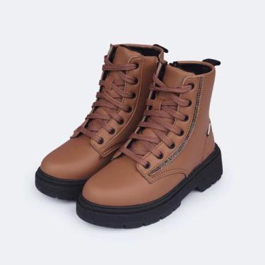 Imagem de Bota Coturno Infantil Feminina Pampili Duda com Strass Marrom, 35