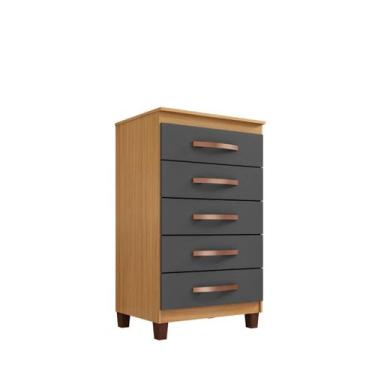 Imagem de Cômoda 5 Gavetas Quarto Casal Solteiro Madeira Carvalho Americano Graf