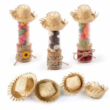 Imagem de Mini Chapéu de Palha Natural Kit 100 Unidades Para Decoração Festa Jun