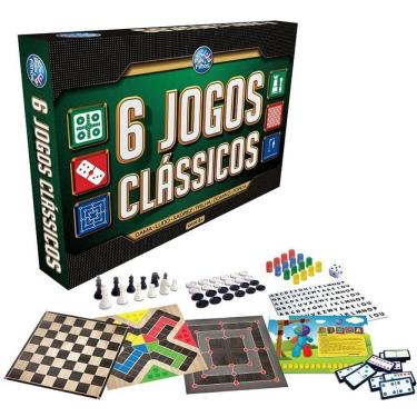 Imagem de Jogo de Tabuleiro 6 Jogos Clássicos Xadrez Dama Ludo Dominó Trilha e Forca Pais & Filhos