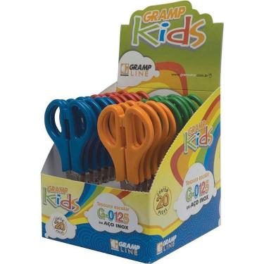 Imagem de Tesoura Escolar Gramp Line Inox Ponta Arredondada 13cm Caixa com 20 Unidades Cabo Colorido