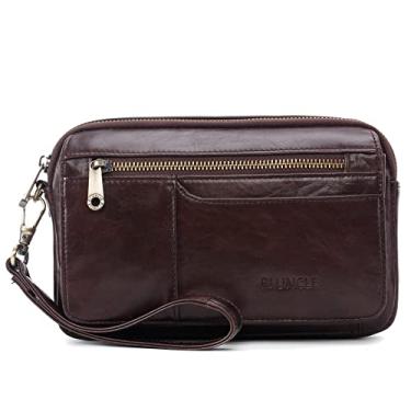 Imagem de Bolsa organizadora de couro masculina com compartimentos para proteção de cartão de crédito, Café B, With Card Slots