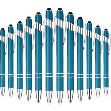Imagem de 12 canetas esferográficas com ponta Stylus, caneta de metal de tinta preta de 1,0 mm para telas sensíveis ao toque, caneta esferográfica (azul e verde)