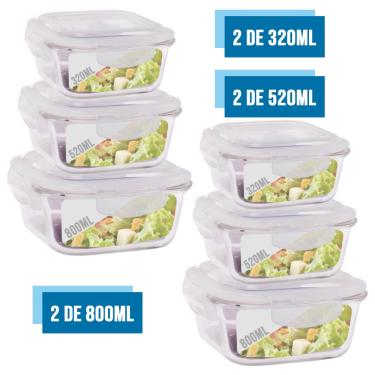 Imagem de Conjunto 6 Pote Vidro Hermético 3 Tamanho Marmita Kit Quadra