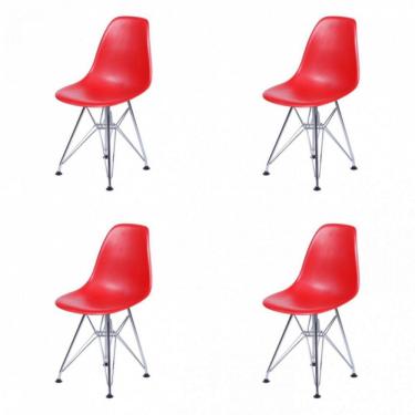 Imagem de Kit 4 Cadeiras Base Cromada Dkr OR Design Vermelho/Cromado