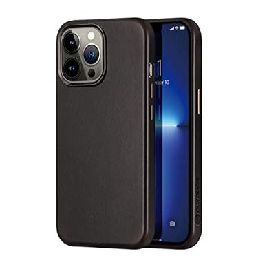 Imagem de Capa de couro legítimo para iPhone 13/13 Pro/13 Pro Max, suporte de bobina de carregamento magnética, capa traseira de couro real com moldura fina, preta, 13 Pro 15,1 cm