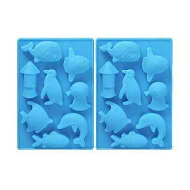 Imagem de 2Pcs Sea Animals Ice Cube Mould - MoldFun Ocean Animals Whale Fish Dolphin Penguin Squid Silicone Mould for Baking Muffin Cake, Chocolate, Jello, Candy, Mini Soap, Lotion Bar, Plaster, Clay