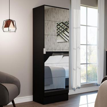 Imagem de Sapateira Armário Multiúso Madesa Isis 1 Porta com Espelhos - Preto