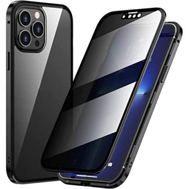 Imagem de HAODEE Capa anti-peep para iPhone 13 Mini/13/13 Pro/13 Pro Max, adsorção magnética de vidro temperado dupla face 360 graus capa protetora de privacidade de corpo inteiro (cor: preto, tamanho: 13 Pro 6,1 polegadas)
