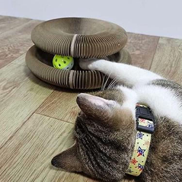 Imagem de Tábua de arranhar para gatos Magic Organ com um sino de brinquedo durável almofadas de arranhar para gatos internos dobrável conveniente arranhador de gato papelão ondulado reciclável para gatos casa de brinquedo para gatos