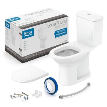 Imagem de Kit Vaso Sanitário com Caixa Acoplada e Assento Queda Amortecida Debba Round Roca Branco Brilhante