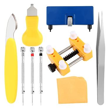 Imagem de UUBAAR Kit de substituição de bateria de relógio – Conjunto de ferramentas profissionais de 9 peças com abridor de caixa ajustável, removedor de costas, suporte e ferramentas de precisão
