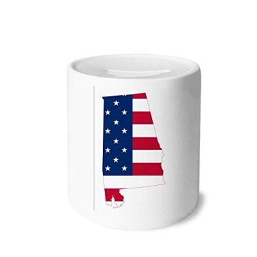Imagem de DIYthinker Alabama USA Map Stars Stripes Flag Shape Money Box Saving Banks Ceramic Coin Case Kids Adults