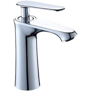 Imagem de LIDON Torneira da pia do banheiro Torneiras de latão torneira da bacia quente e fria torneira do lavatório torneira da pia preta banheiro 1 furo cromado para pátio, cromado (cor: cromado)
