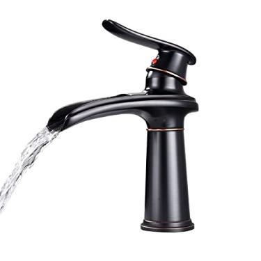 Imagem de LIDON Torneira para pia de banheiro torneira de água quente e fria torneira de banheiro manípulo único torneira de latão antigo banheiro um furo torneiras de latão torneira de lavatório preto, preto B (cor: preto C)