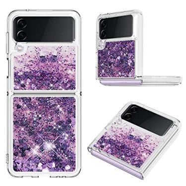 Imagem de Capa de areia movediça bling de luxo para samsung z flip 3 4 glitter de silicone para samsung galaxy z flip 3 4 flip3 z flip4 capa à prova de choque, roxo, para samsung z flip 4