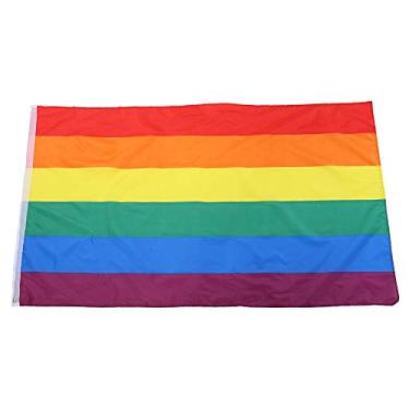 Imagem de Bandeira do orgulho do arco-¨ªris,bandeira do arco-¨ªris acenando ¨¤ m?o Banner LGBTQ de poli¨¦ster resistente ao desbotamento UV Bandeiras do desfile de l¨¦sbicas do orgulho gay com ilh¨®s para inter,