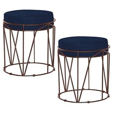 Imagem de Kit 2 Puffs Decorativo Sala de Estar Base Bronze Chloe Veludo Azul - Gran Belo