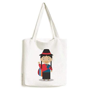 Imagem de Bolsa de lona vermelha azul Ecuador desenho Art Deco presente moda sacola sacola de compras casual bolsa de mão