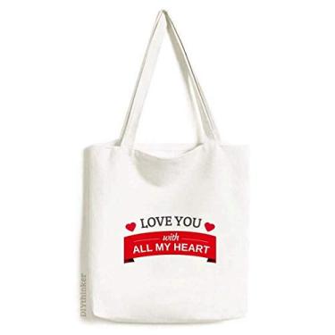 Imagem de Valentine Love You with All My Heart sacola de lona bolsa de compras casual bolsa de mão
