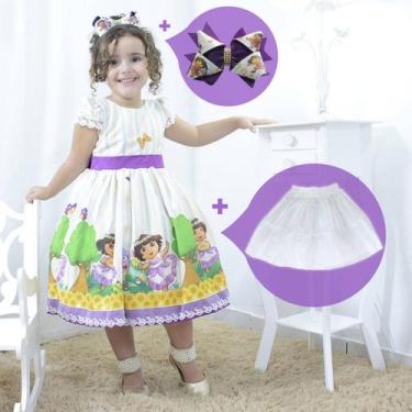 Kit vestido infantil da princesa Sofia + laço cabelo + saia filó