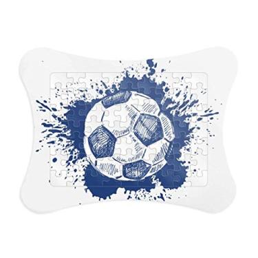 Imagem de Moldura de quebra-cabeça de futebol azul com desenho de tinta, decoração de quadros, enfeite de jogo de quebra-cabeça